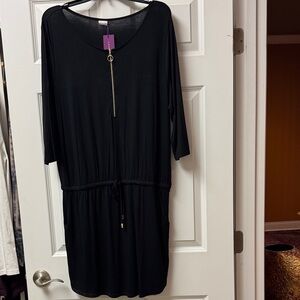 Lascana Black Dress with Drawstring Waist - Size US 12